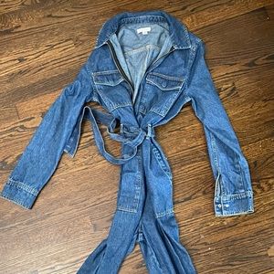 Topshop Denim Long Sleeve Jumpsuit